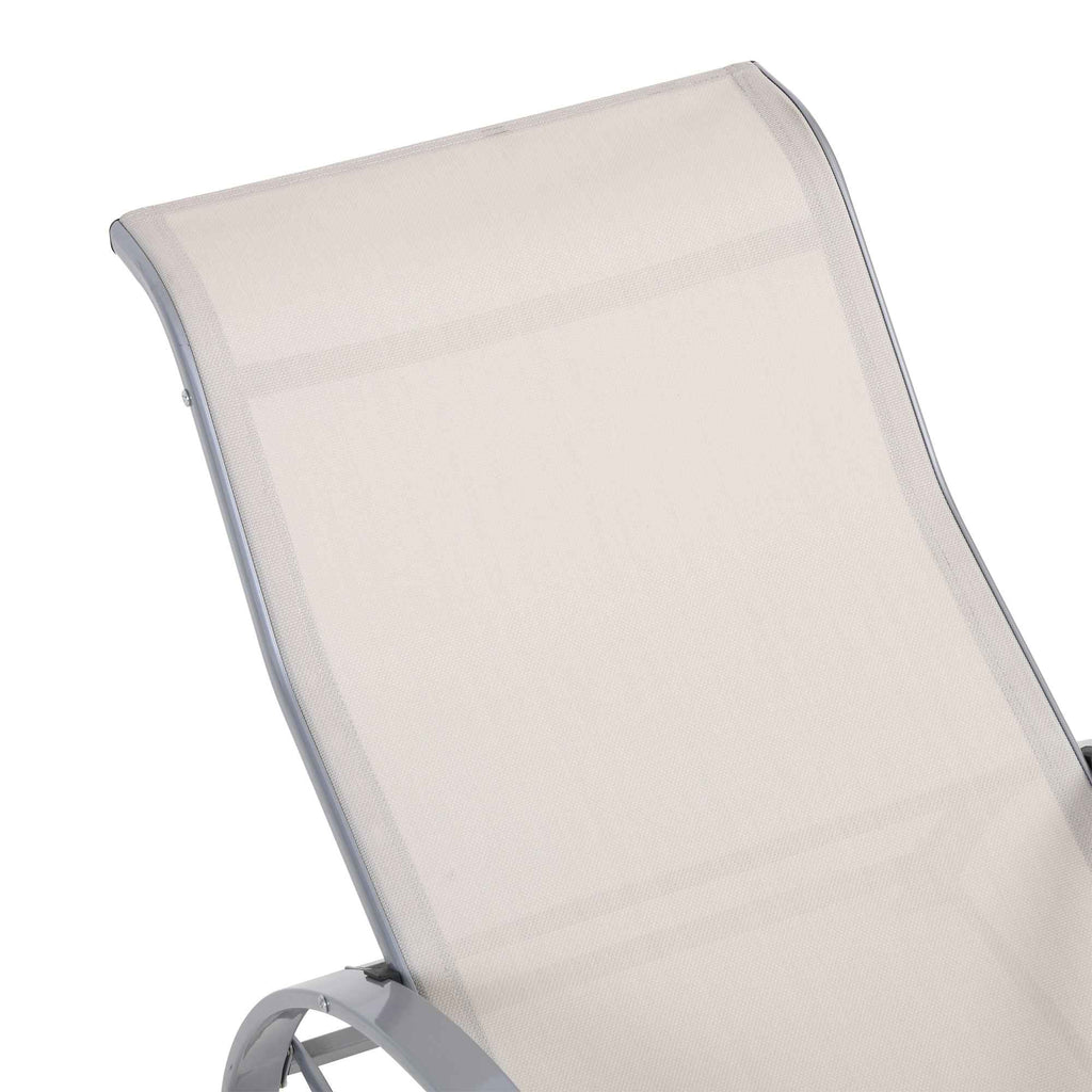 Outsunny Set of 2 Sun Loungers and Coffee Table with Glass Top, 59x169x66 cm, Cream