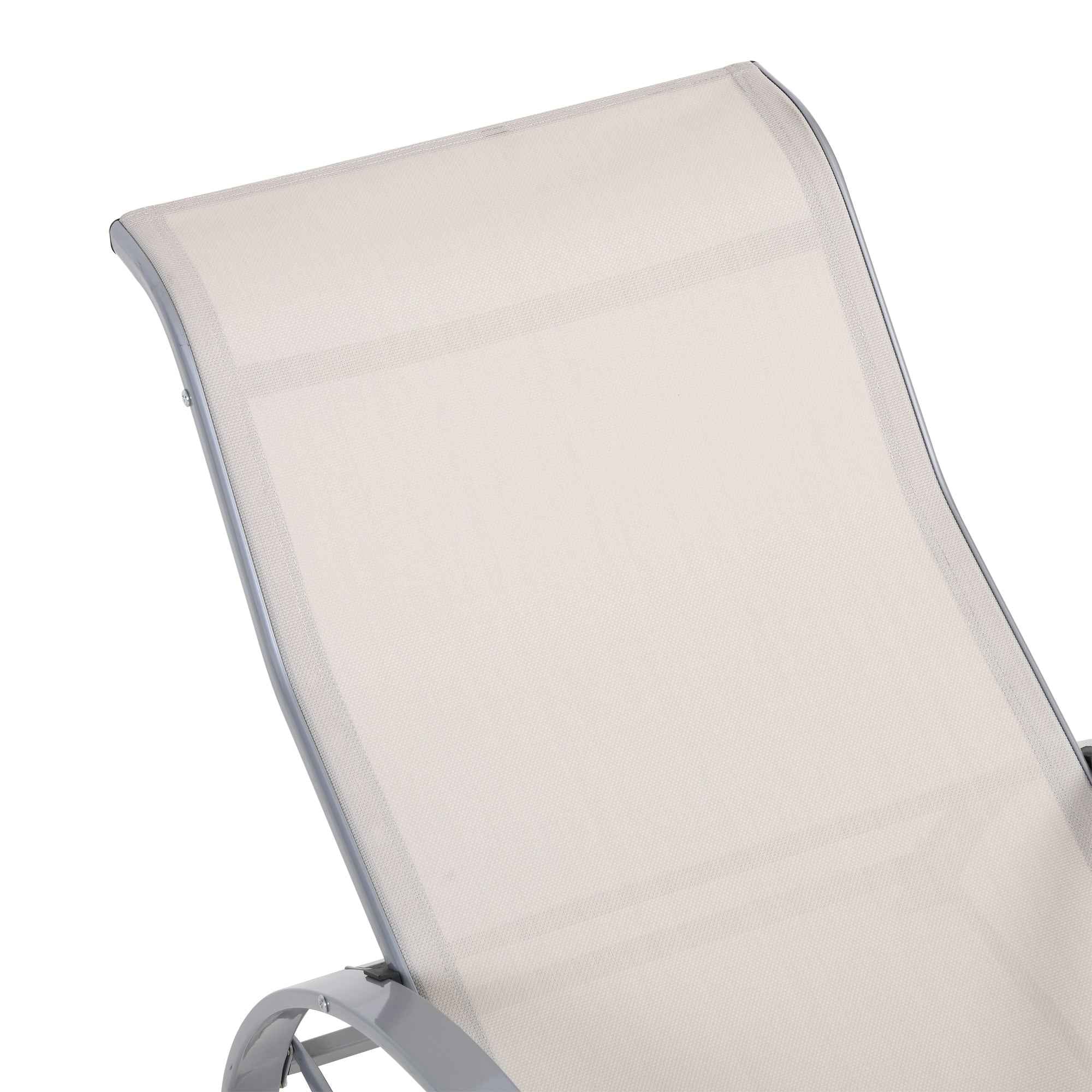 Outsunny Set of 2 Sun Loungers and Coffee Table with Glass Top, 59x169x66 cm, Cream