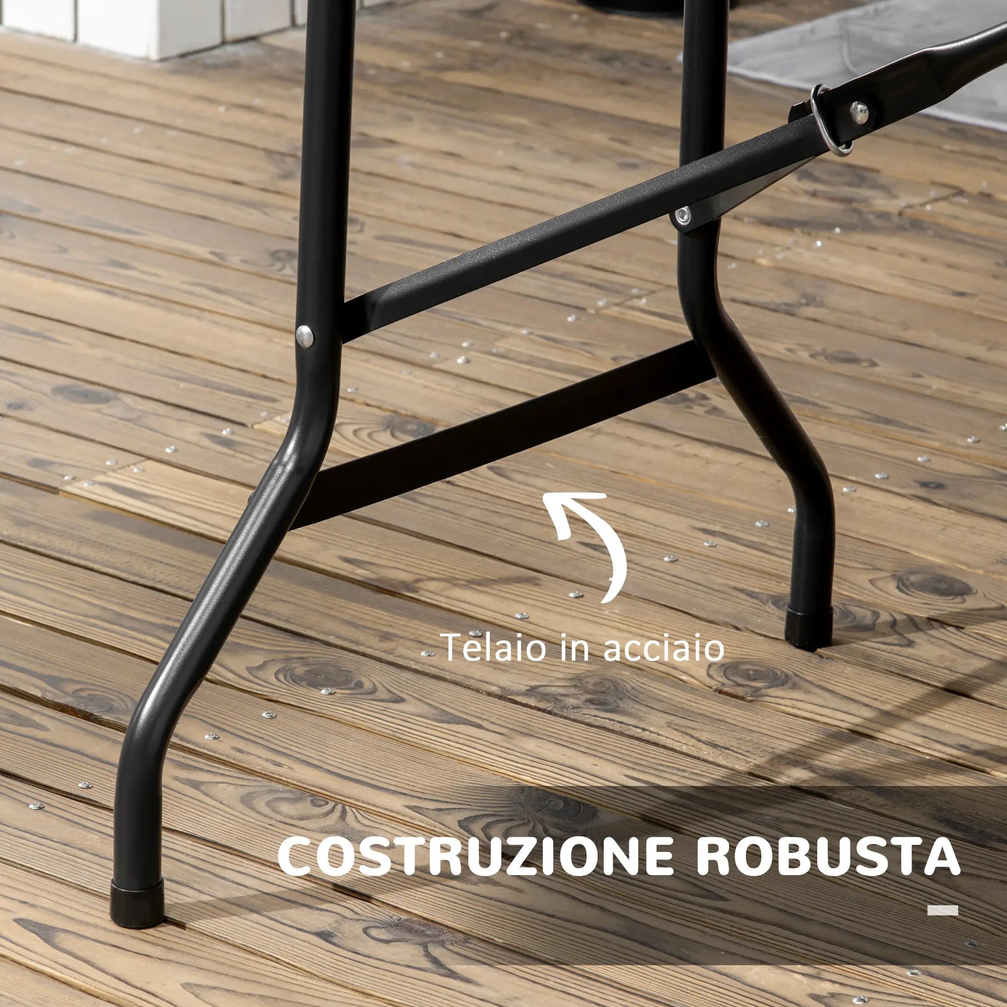 Folding Garden Table for 6 People in Steel and HDPE, 180x75.5x73cm, Dark Grey - Borge' Group Limited