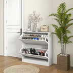 HOMCOM Mobile Space-Saving Wooden Shoe Rack for 16 Pairs of Shoes with 2 Flap Doors, 81.5x25x83cm, White - Borgè