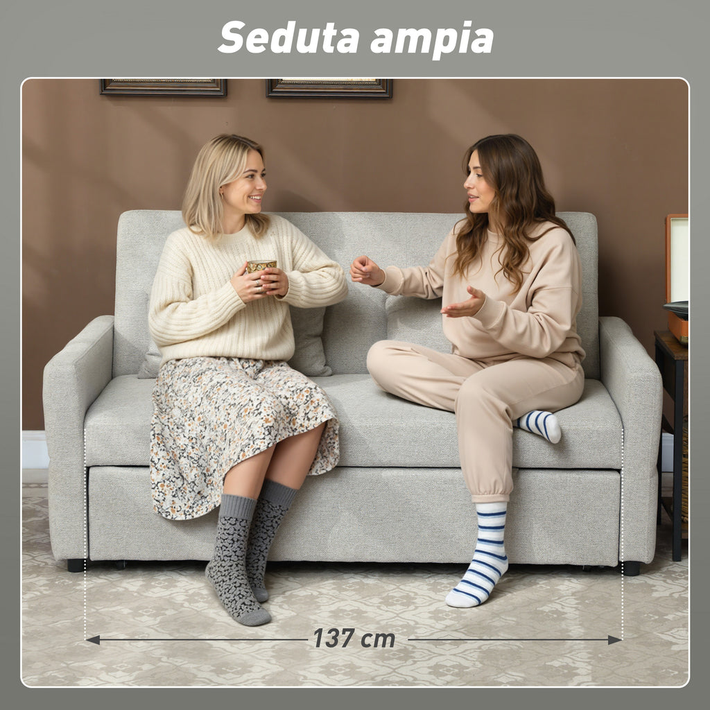 2-Seater Sofa Bed with 2 Fabric Cushions, Light Brown