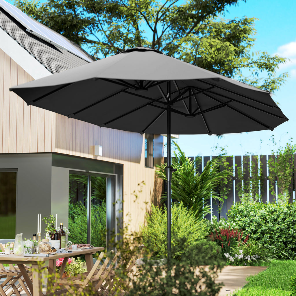 Double Umbrella with Air Vents and Crank, in Metal and Polyester, 4x2.2x2.34 m, Black and Dark Gray