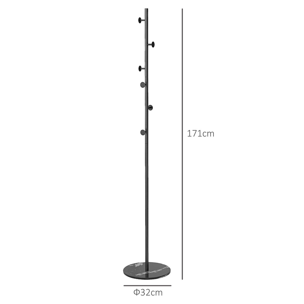 Freestanding Coat Rack with 6 Steel Disc Hooks and Slate Base, Black