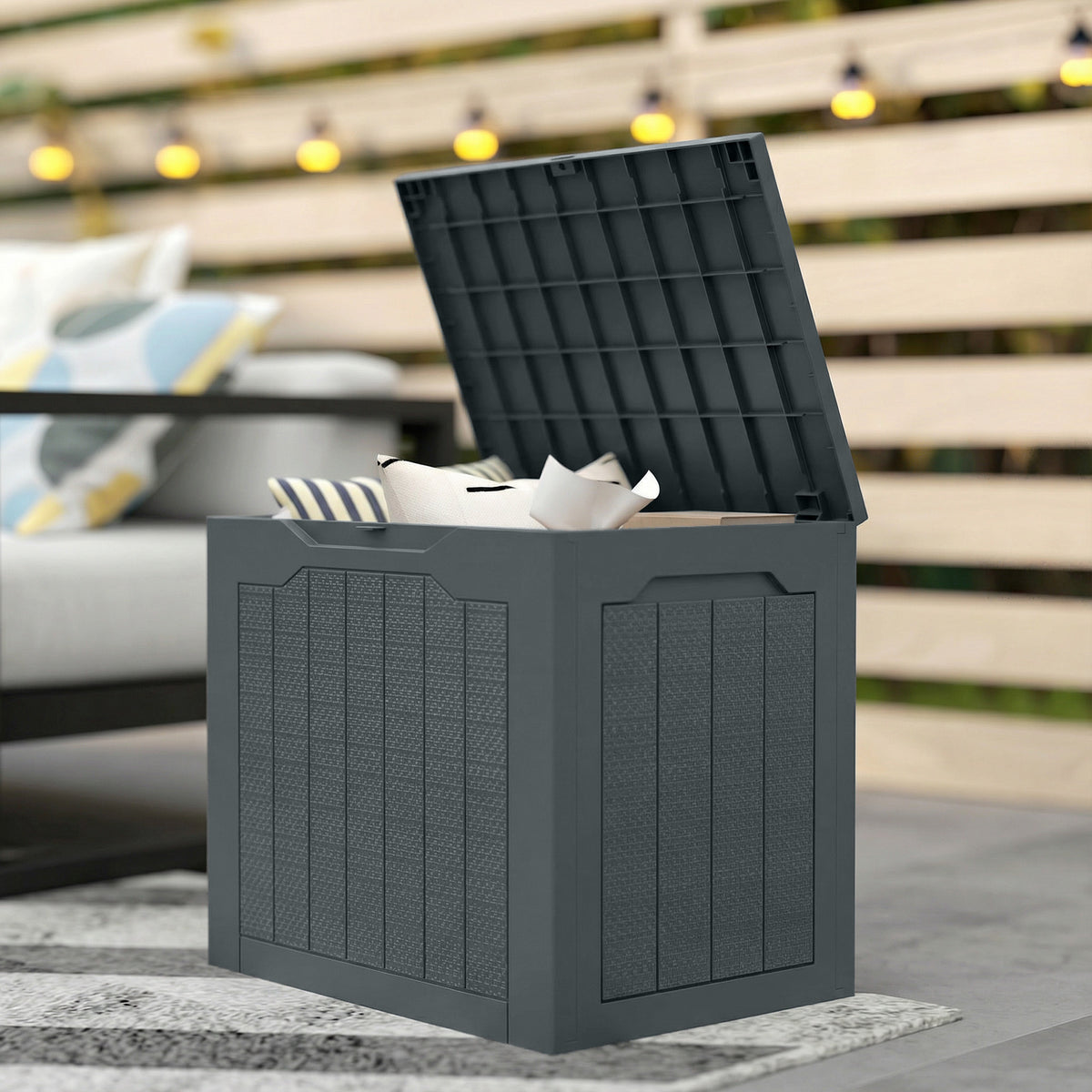 Outsunny Garden Storage Chest with Handles, Waterproof Tool Container, 56x41x50 cm, Dark Grey