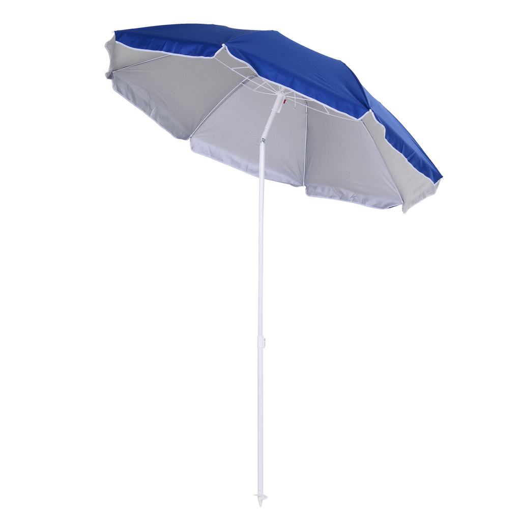 Tilting Beach Umbrella with Reflective Lining, in Steel and Polyester, Ø1.7x2.05 m, Blue