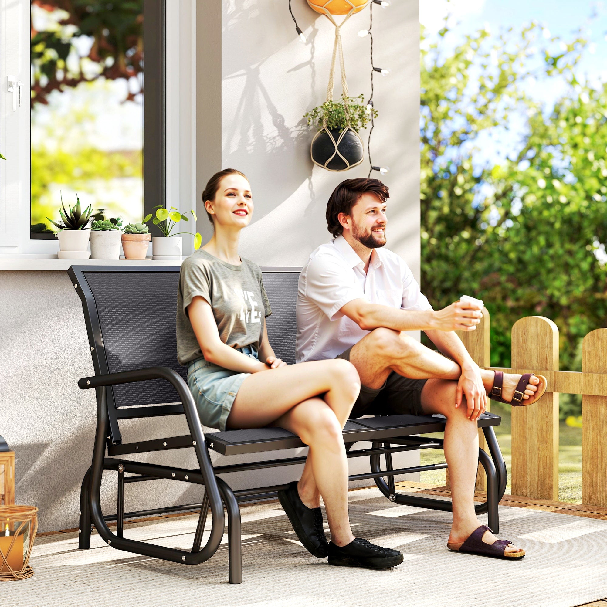Outsunny 2-Seater Garden Swing Bench in Metal and Mesh Fabric, 120x70x85 cm, Grey
