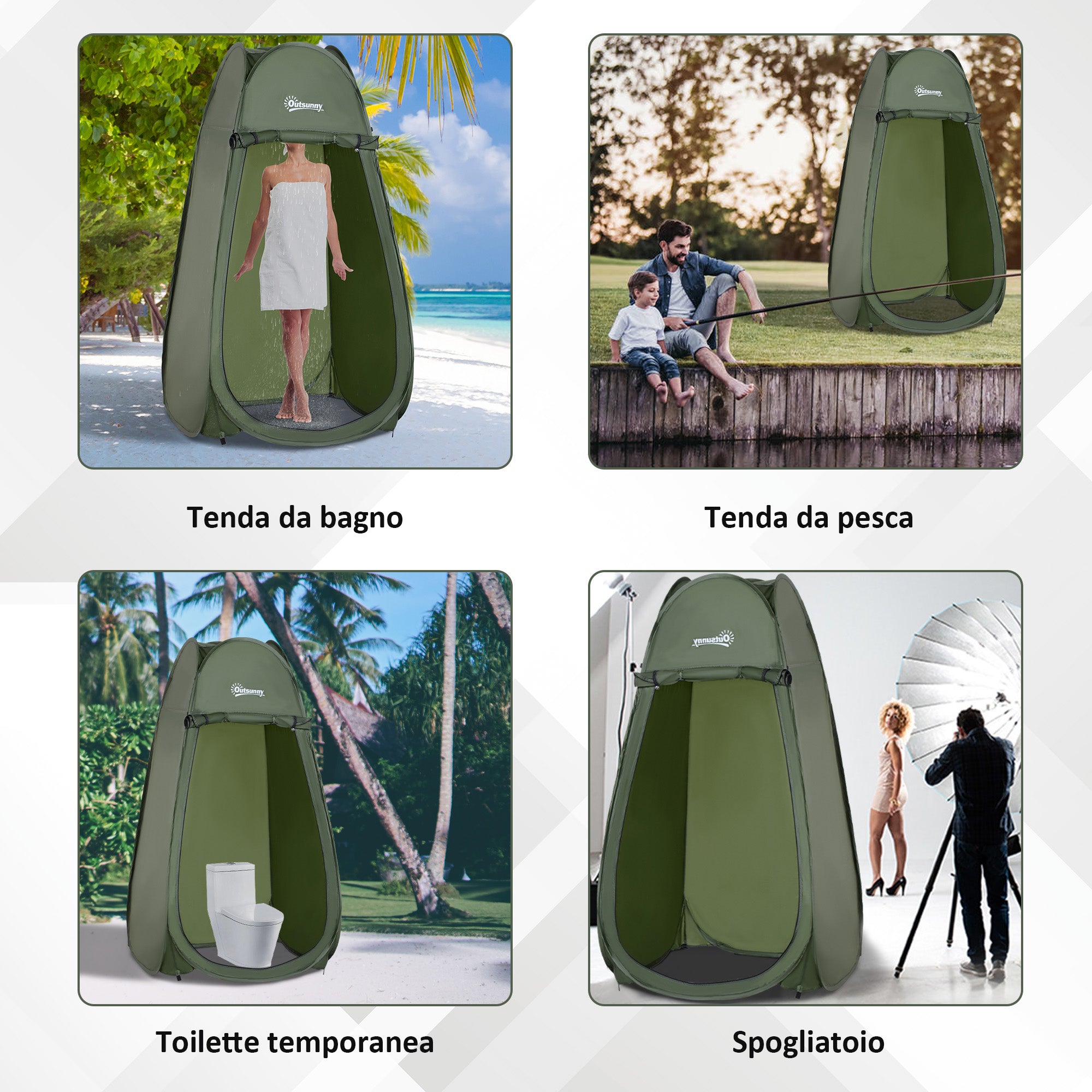 Waterproof Pop Up Shower Curtain in Polyester and Plastic, 100x100x185 cm, Military Green