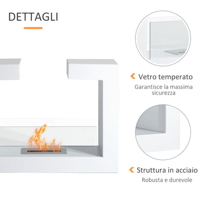 Homcom Bioethanol fireplace 2000W bioethanol in stainless steel stainless steel with 78 x 25 x 58 cm white glass - Borgè