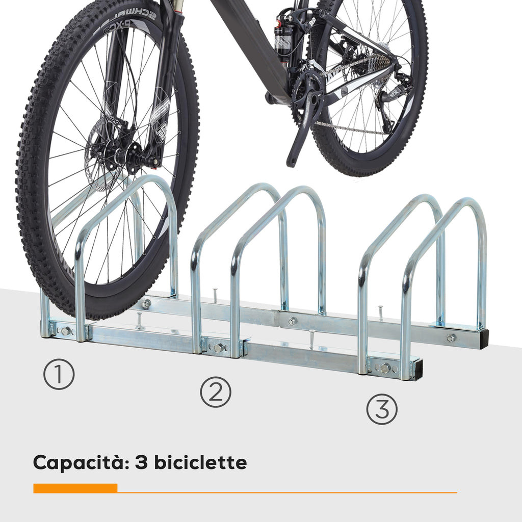 Steel Bike Rack Parking Stand for 3 Bikes, 76x33x27 cm, Silver