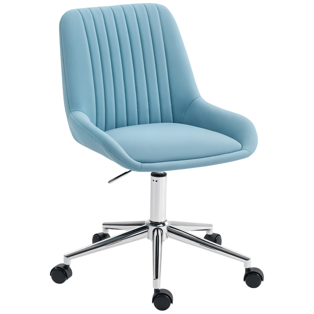 Height-Adjustable Desk Chair with 5 Wheels, PU Silicone, Foam and Steel, 52x58x80-90 cm, Blue