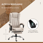 Massage and Heated Office Chair with Footrest, Microfiber, 62x70x113-120 cm, Cream