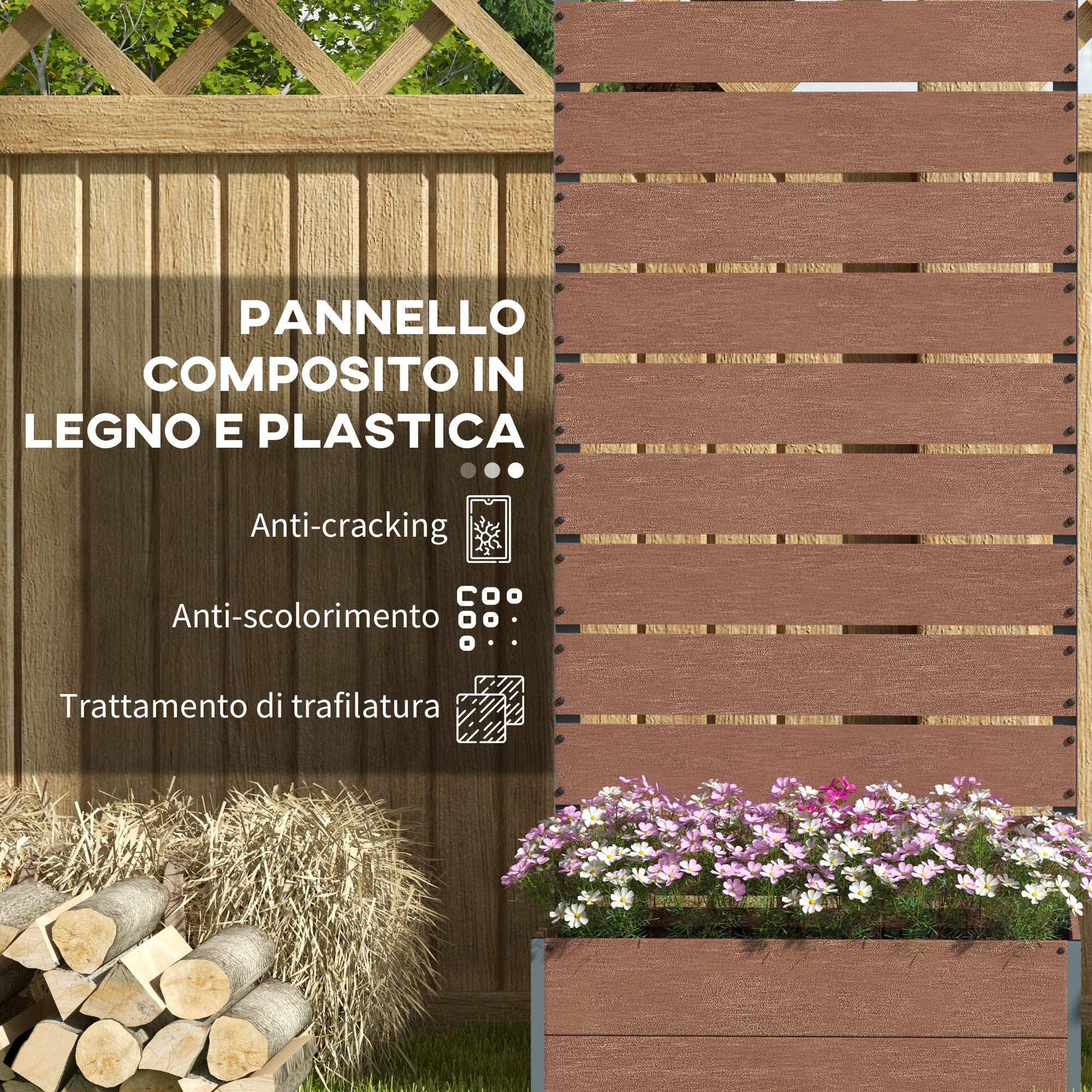 Outdoor Planter with Slatted Espalier for Climbing Plants, 72x38x150cm, Light Brown - Borgè