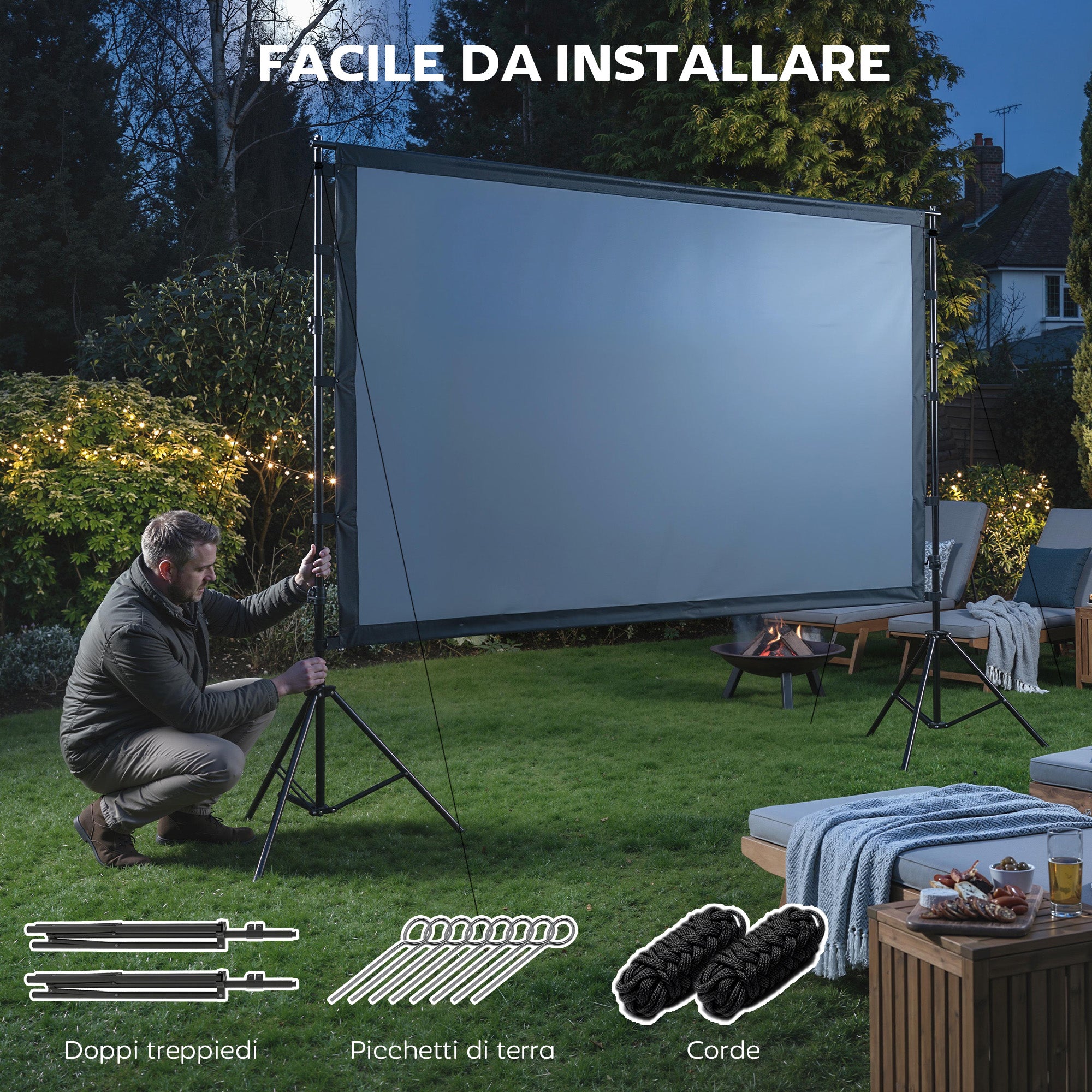 HOMCOM 100" 16:9 HD 4K/8K Projector Screen, 160° Viewing Angle, Double-Sided and Foldable Tripod, White