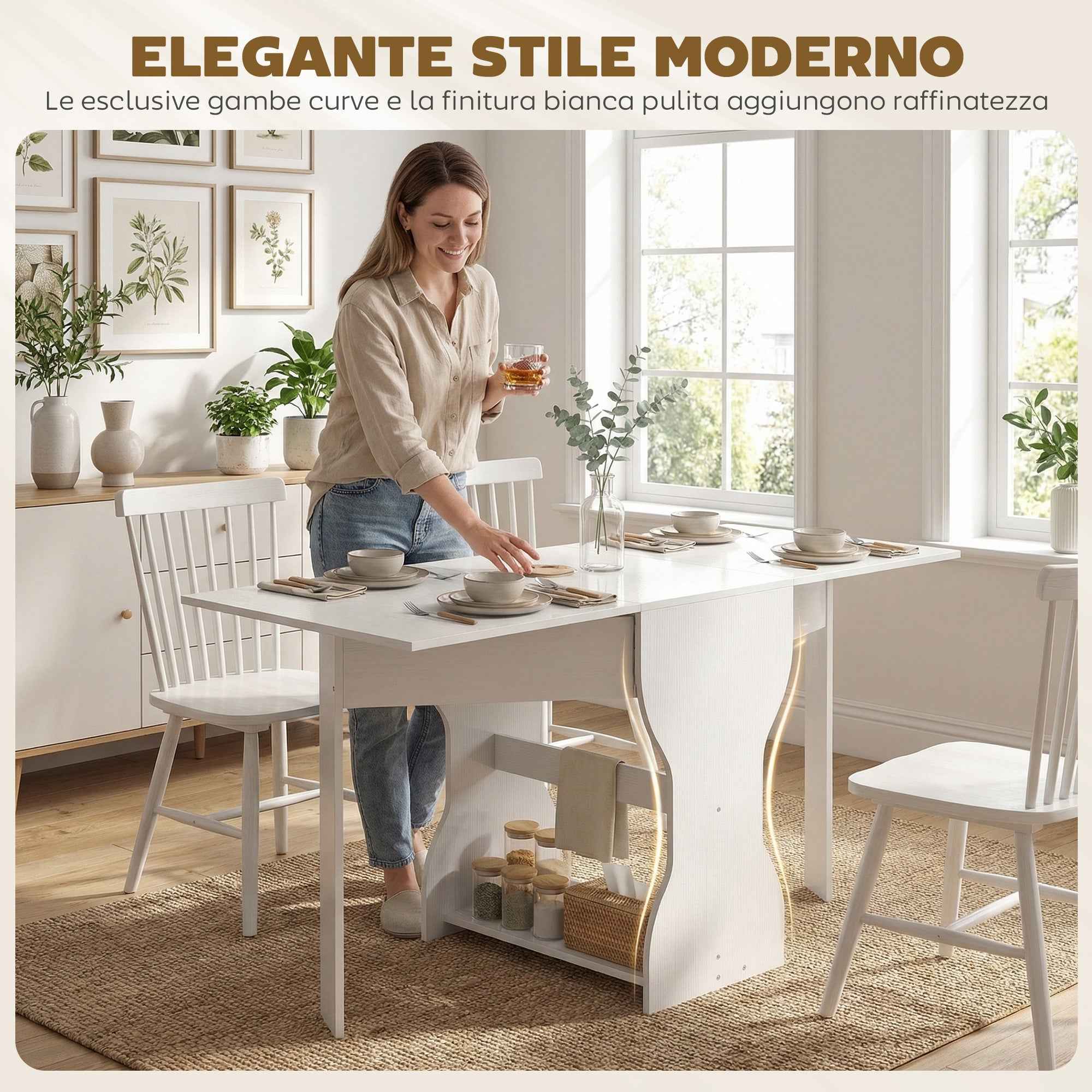 HOMCOM Folding Dining Table for 4 People with Shelf, Wooden, 160x60x75 cm, White