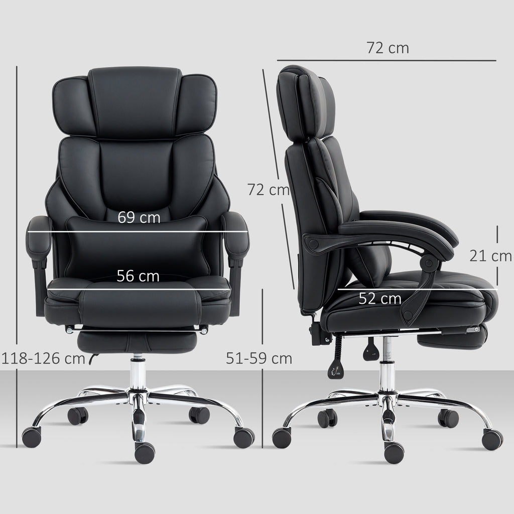PU Leather Office Chair with Footrest, Adjustable Headrest and Lumbar Support, Black