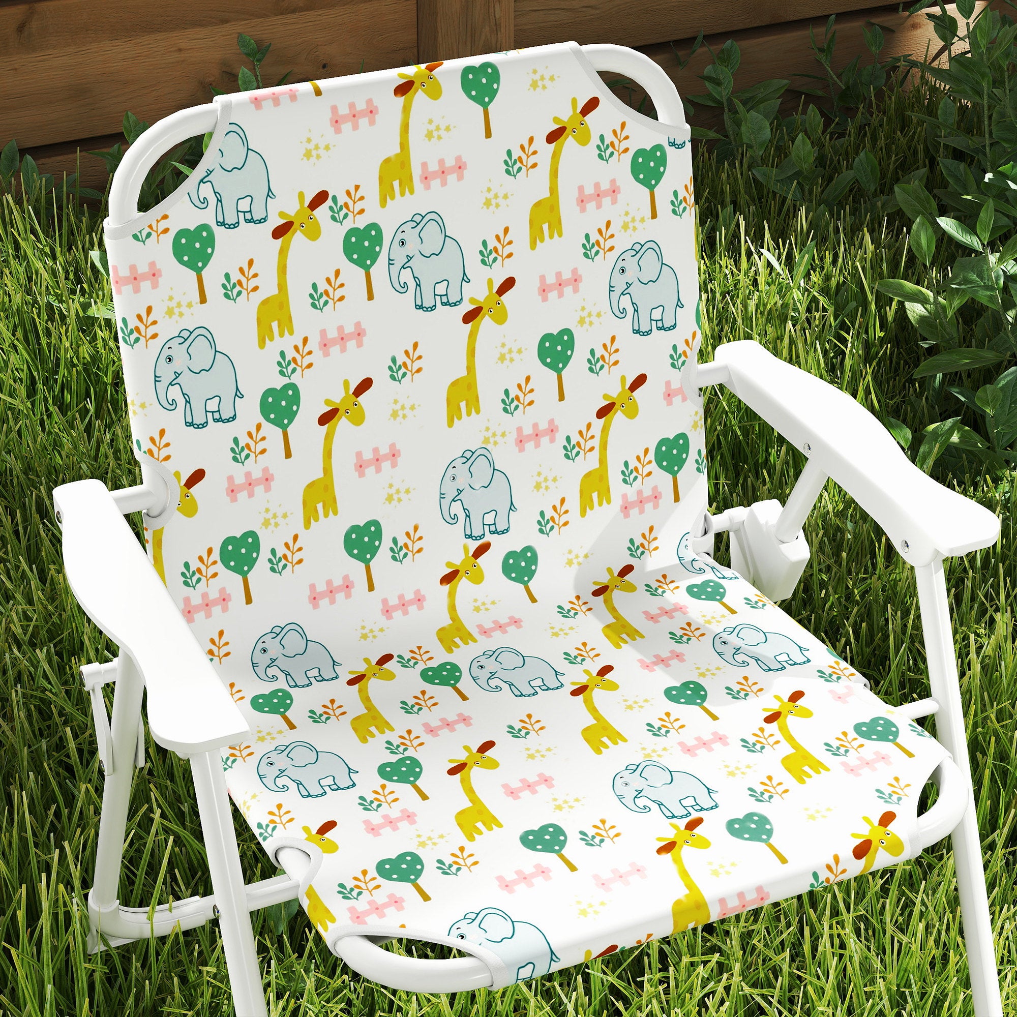 Garden Set for Children 2-5 Years with Round Table, 2 Folding Chairs and a Parasol, White
