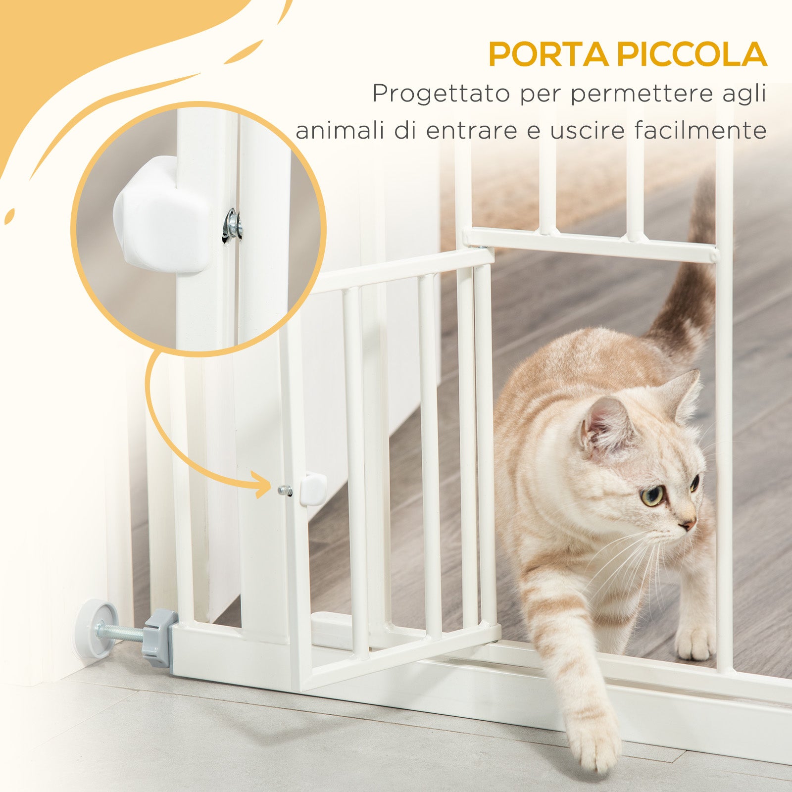 Dog Gate with Small Door, Pressure Fit and Self-Closing, 74-80x91.4cm, White