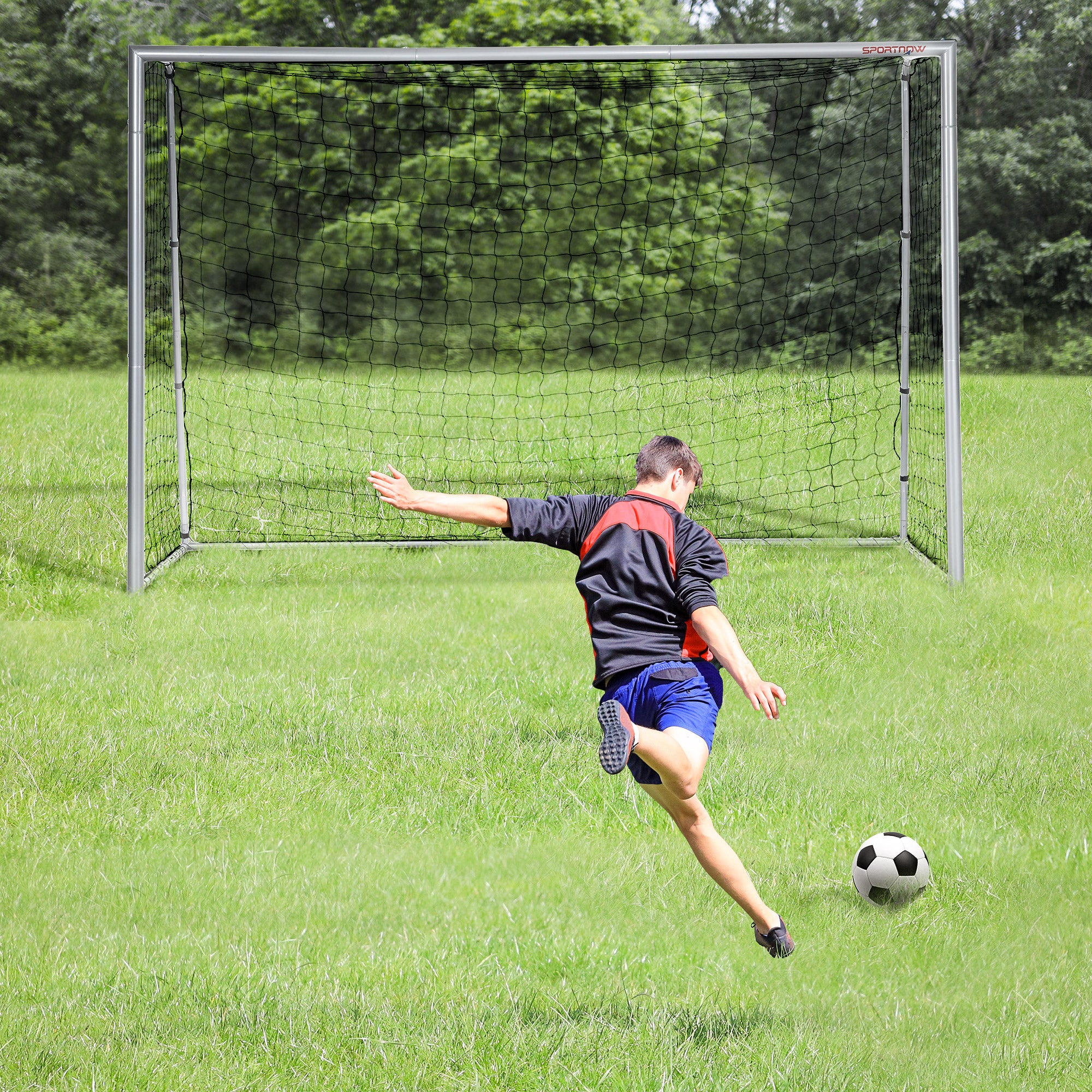 SPORTNOW Grey Football Goal 300x120x200 cm with Screws and Pegs Included, in PE and Metal