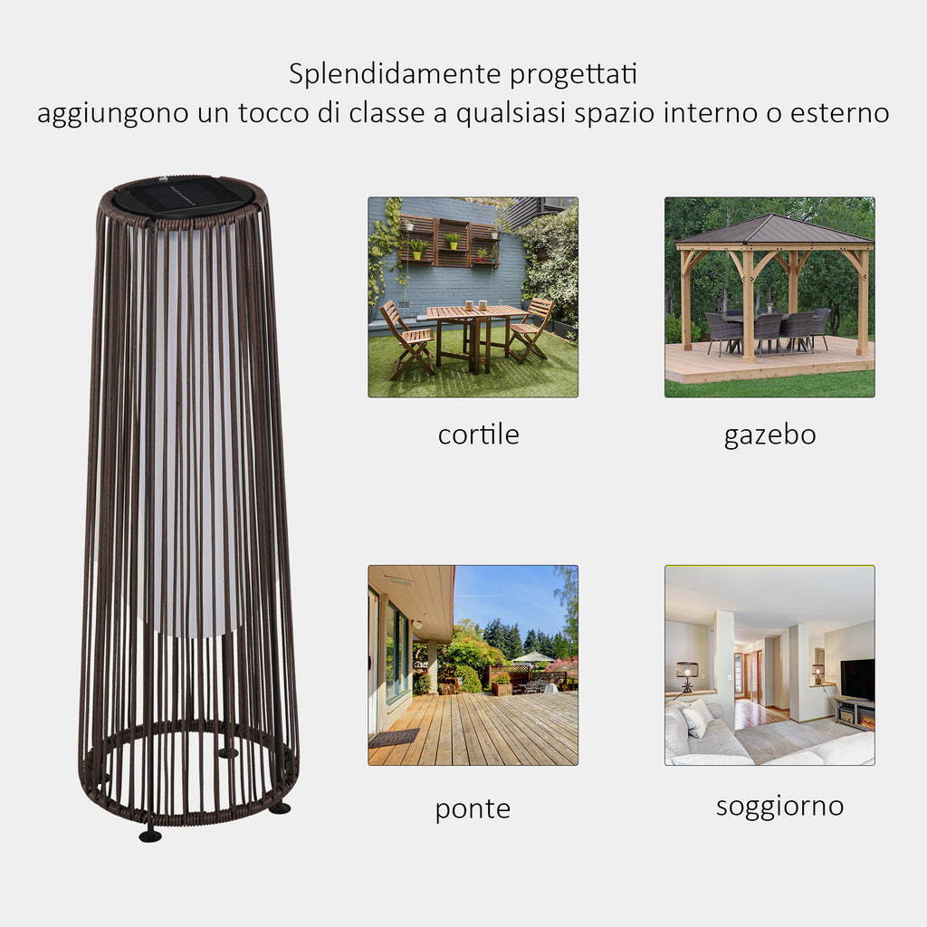 Outsunny Solar Garden Lantern with LED Light in Rattan and Metal, Ø21.5x61cm, Brown