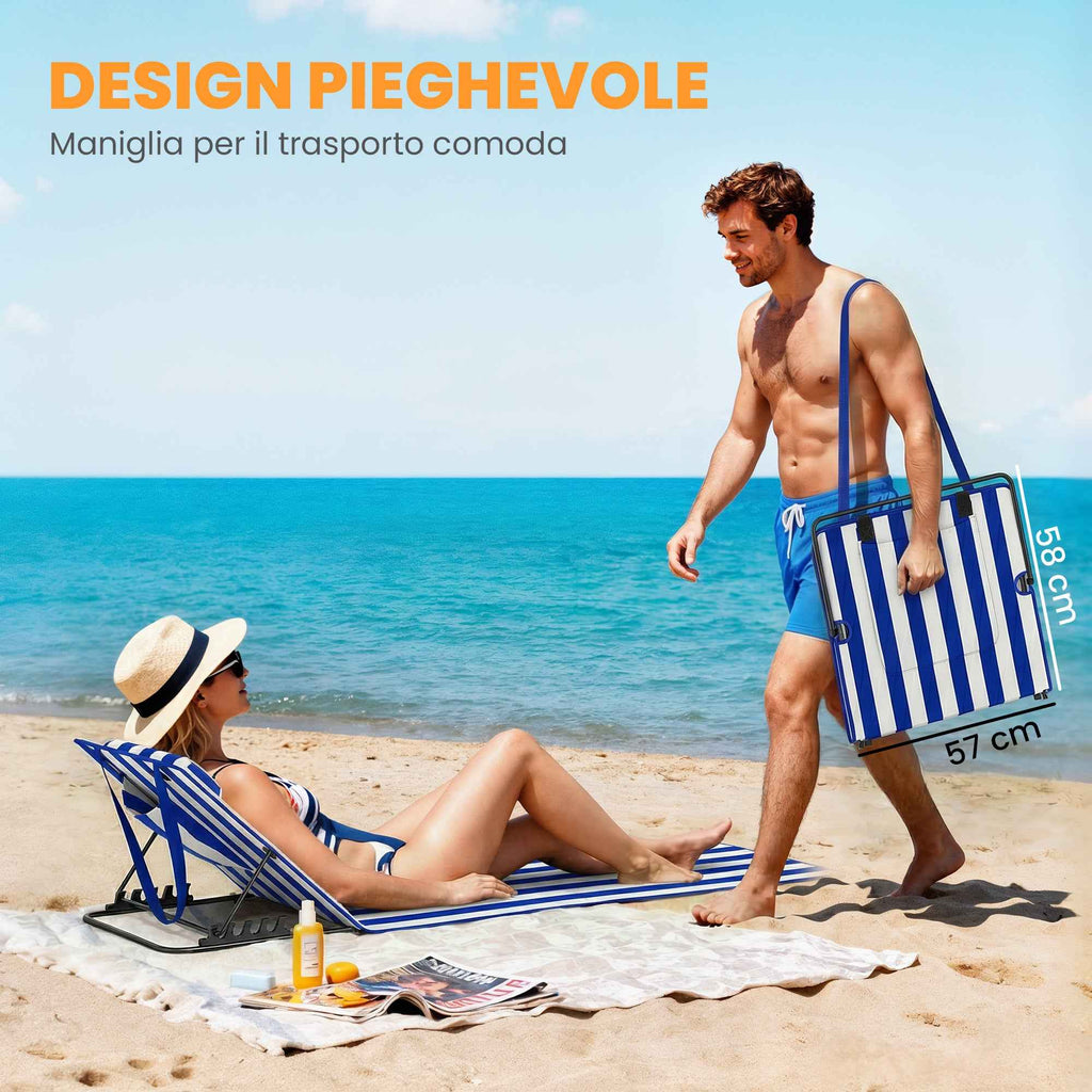 Outsunny Set of 2 Beach Mattresses with 4-Level Adjustable Backrest, in Steel and Polyester, 154x57x52 cm, Blue and White