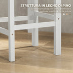 Set of 2 Bar Stools, High Back Kitchen Stools with Footrest, Pine Wood, Natural and White
