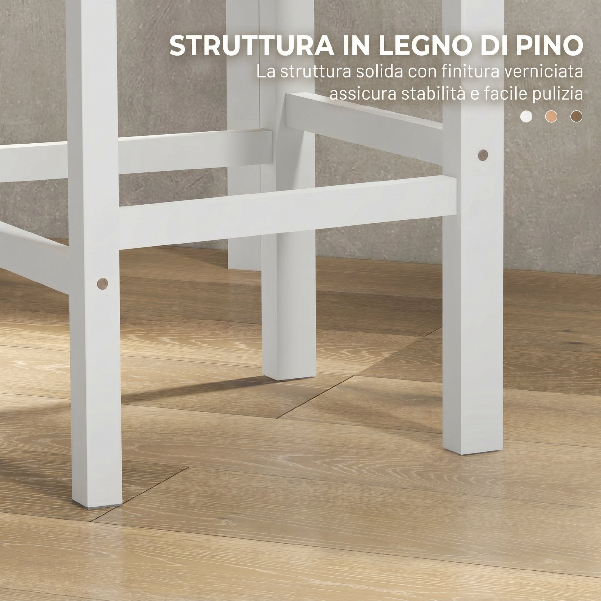 Set of 2 Bar Stools, High Back Kitchen Stools with Footrest, Pine Wood, Natural and White