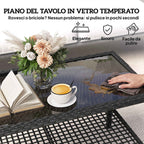 Outsunny 2-Tier Coffee Table with Tempered Glass Top and Shelf, Steel and Rattan, 92x50x45 cm, Black