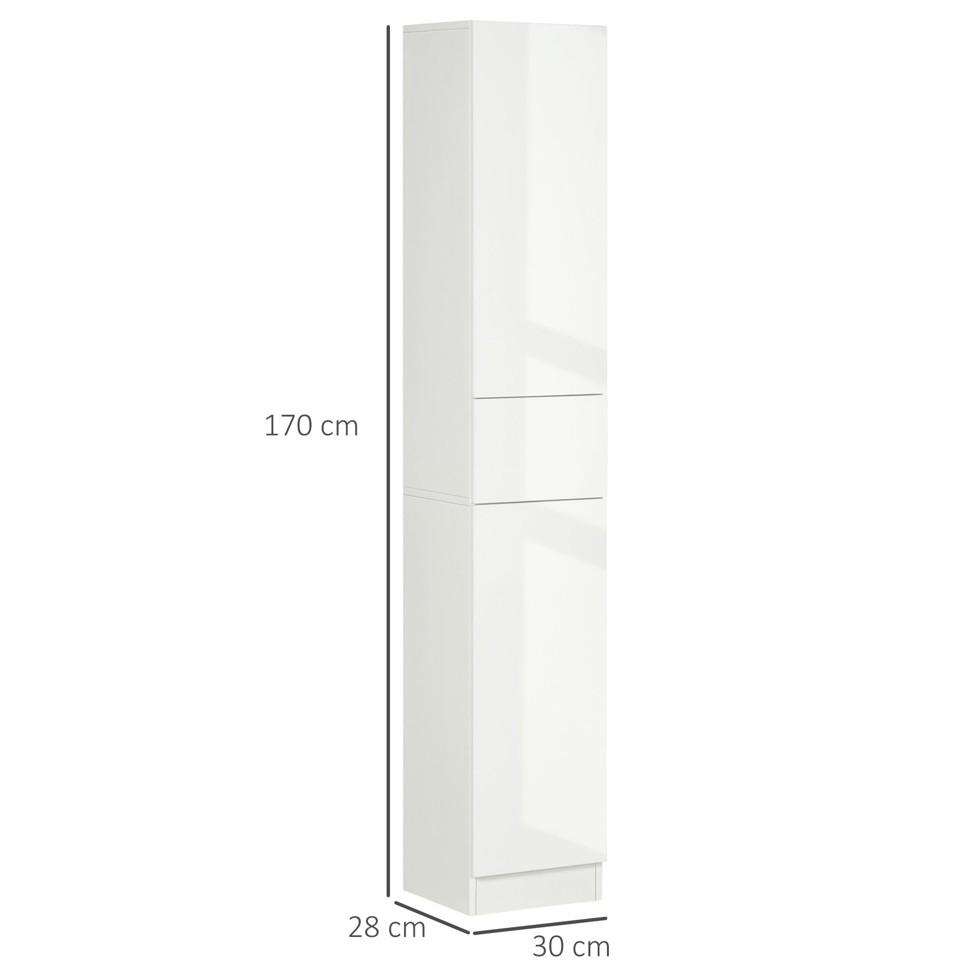 Bathroom Column with Drawer and 2 Cabinets Gloss White, 30x28x170cm
