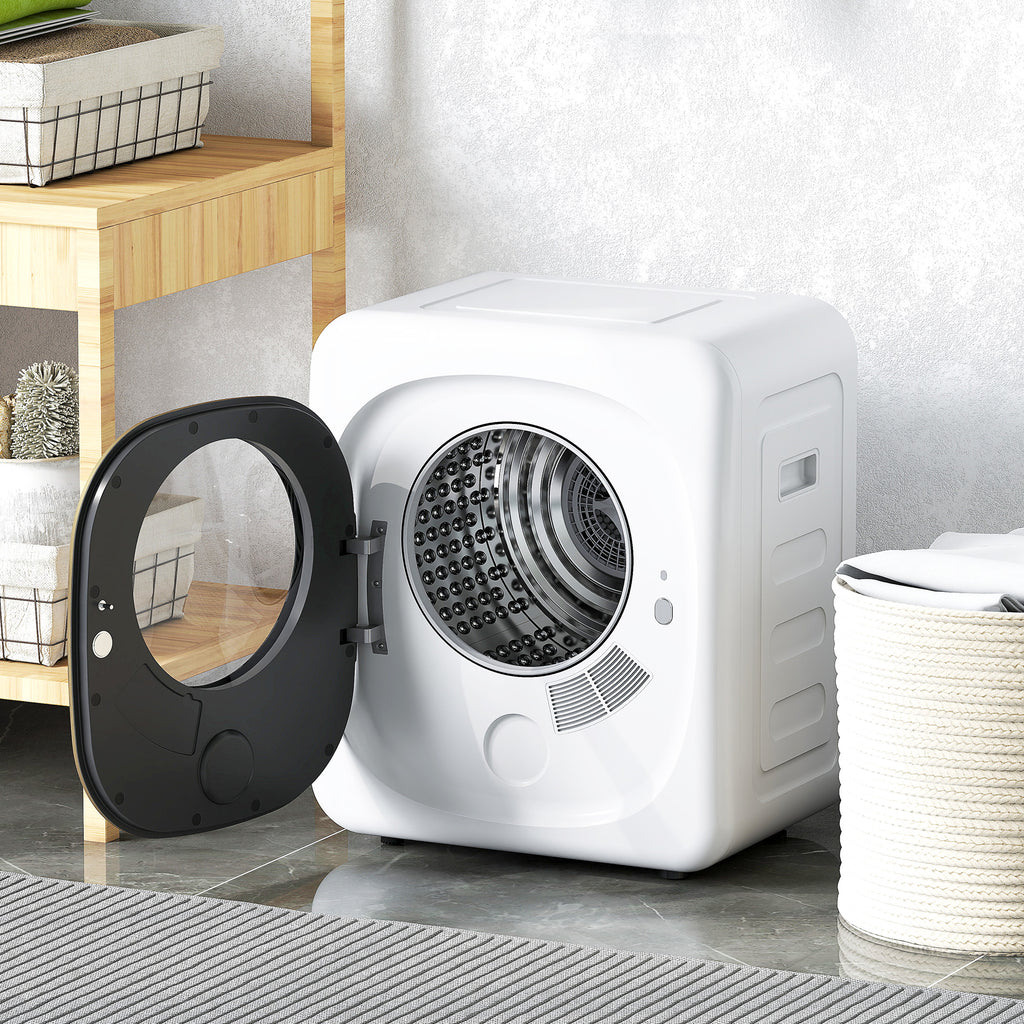 HOMCOM Mini Portable Dryer 4 kg, 5 Programs, 800W, Up to 60℃, Timer, Stainless Steel Drum, for Home, White