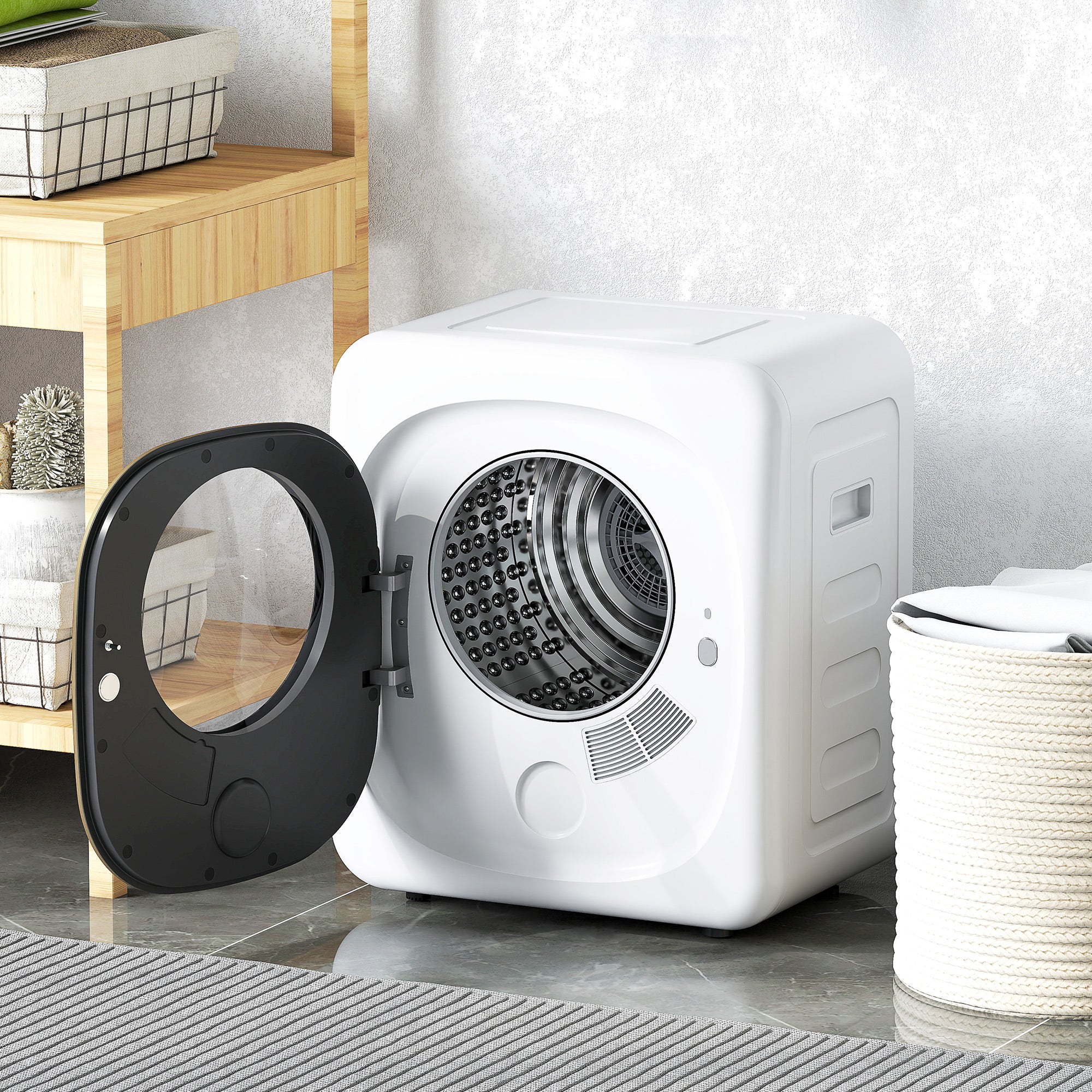HOMCOM Mini Portable Dryer 4 kg, 5 Programs, 800W, Up to 60℃, Timer, Stainless Steel Drum, for Home, White