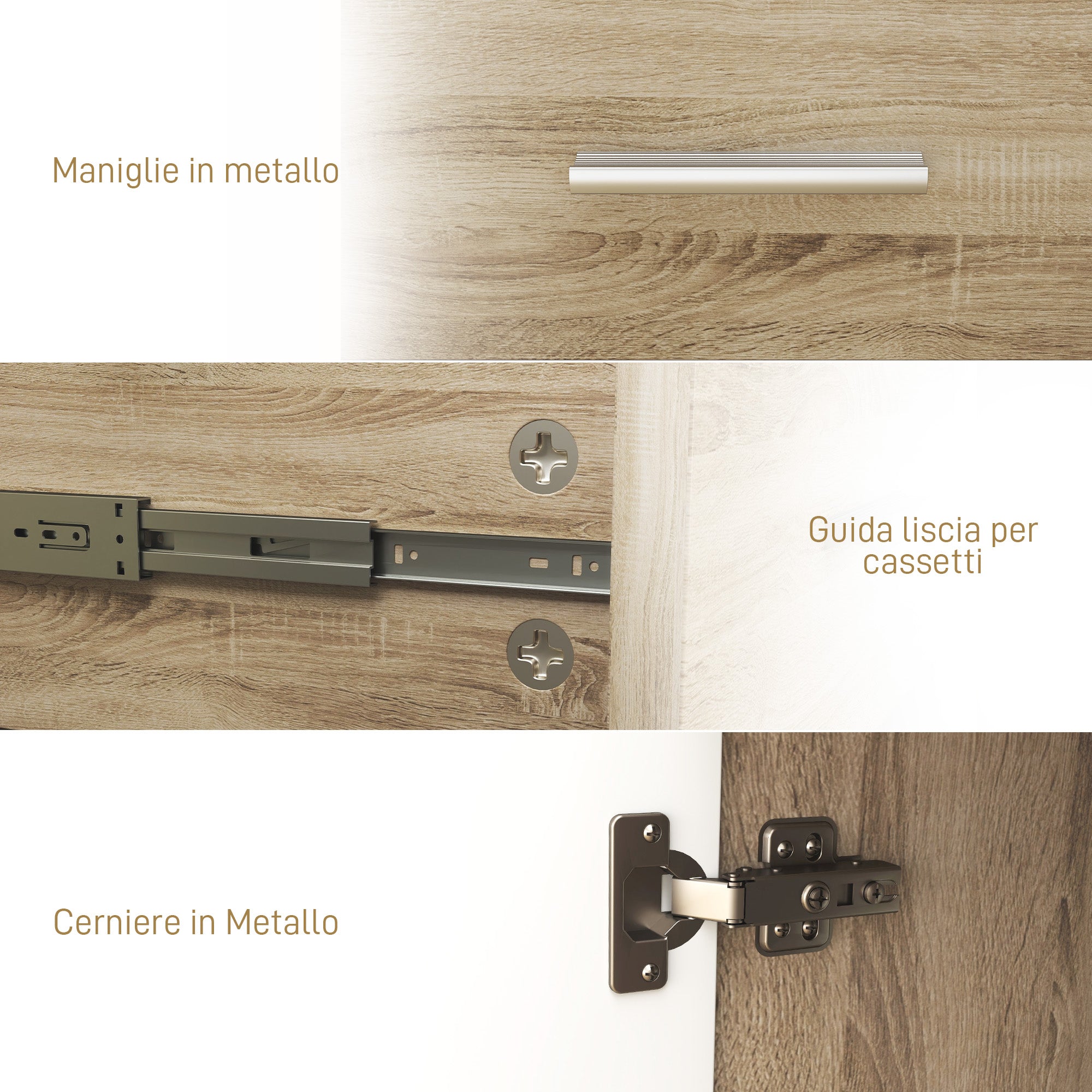 Modern Sideboard with 3 Cabinets and 2 Drawers, Wooden, 106x35x76 cm, Wood color
