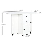 HOMCOM Folding Table for 6 People max with 2 Drawers, Cabinet and Shelf, in Chipboard, 120x60x76.5 cm, White - Borgè