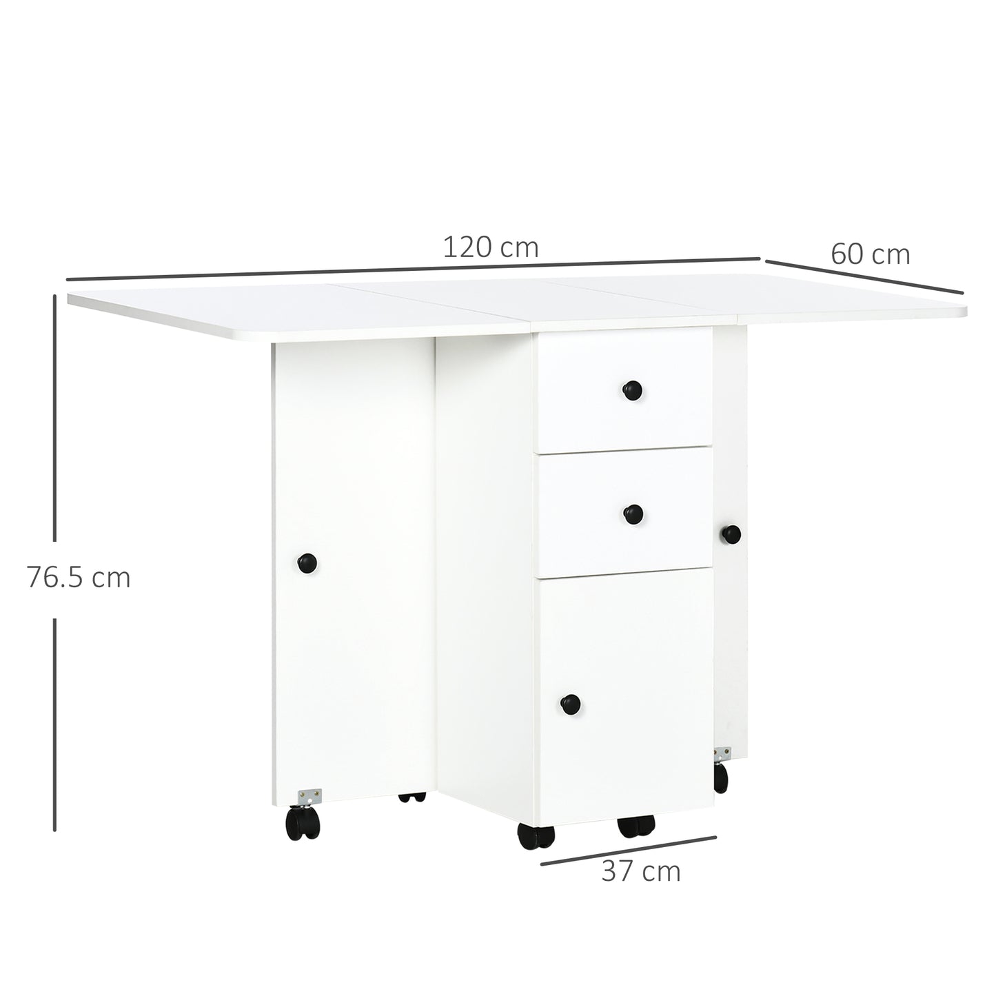 HOMCOM Folding Table for 6 People max with 2 Drawers, Cabinet and Shelf, in Chipboard, 120x60x76.5 cm, White - Borgè