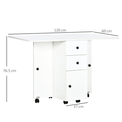 HOMCOM Folding Table for 6 People max with 2 Drawers, Cabinet and Shelf, in Chipboard, 120x60x76.5 cm, White - Borgè