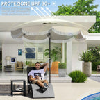 Outsunny 2.7x2.4 m Round Garden Umbrella with Crank Handle, Metal and Polyester, Light Grey