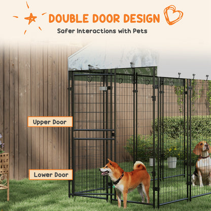 Pawhut Outdoor dog fence with roof and leads to 2 metal sections, 239x121x183cm, silver - Borgè