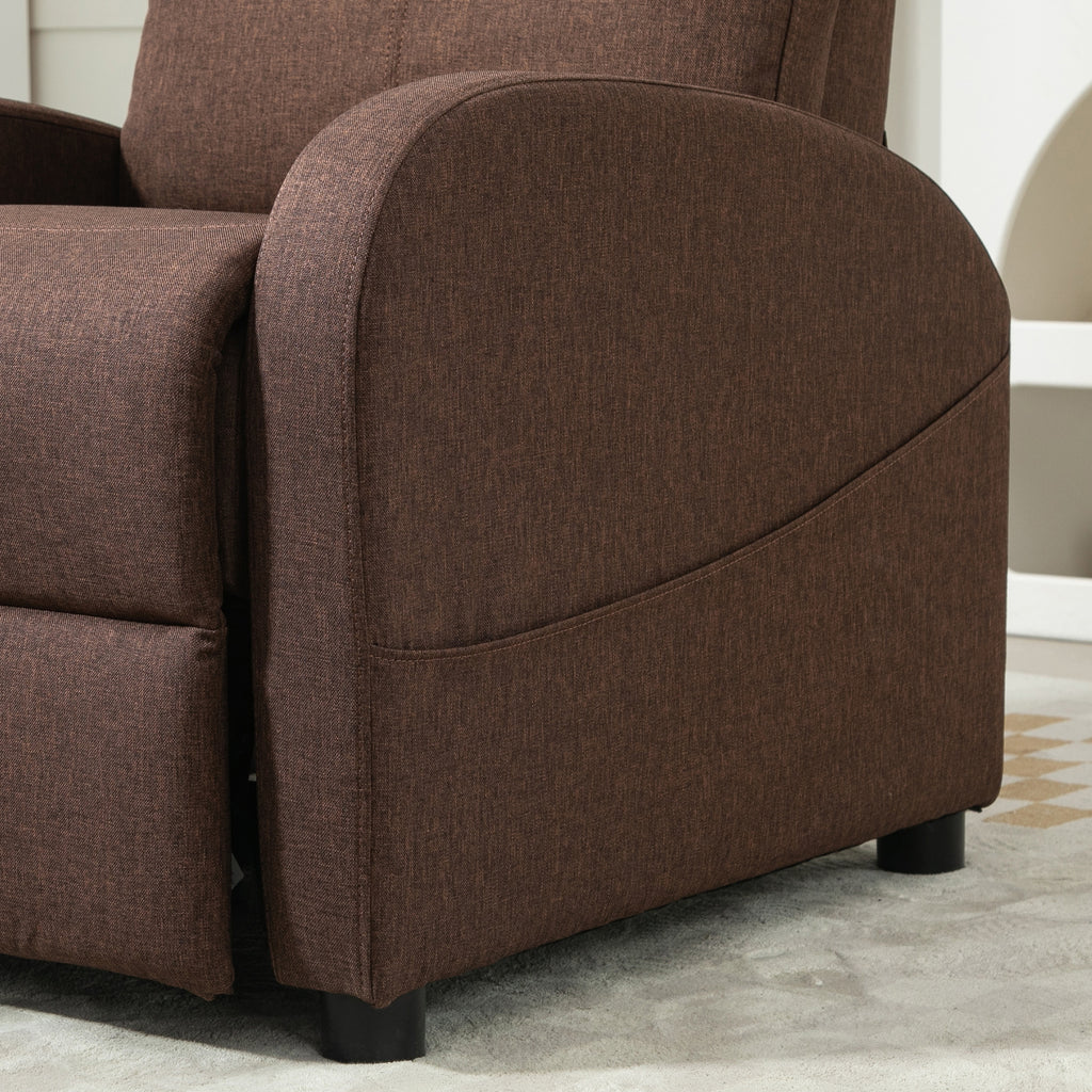 Reclining Relax Chair with Footrest in Linen Effect Fabric, 69x85x100 cm, Brown
