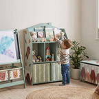 AIYAPLAY Children's Toy Storage Shelf in FSC Wood, 2 Removable Fabric Bins and Shelves, for Children's Bedroom, Green
