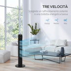45W Tower Fan with 4 Modes and 3 Speeds with 12h Timer, in ABS, Ø31.5x96 cm, Black - Borgè