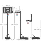 SPORTNOW Height-Adjustable Basketball Hoop for Garden and Pool with Fillable Base, 110x75x195-370 cm, Black