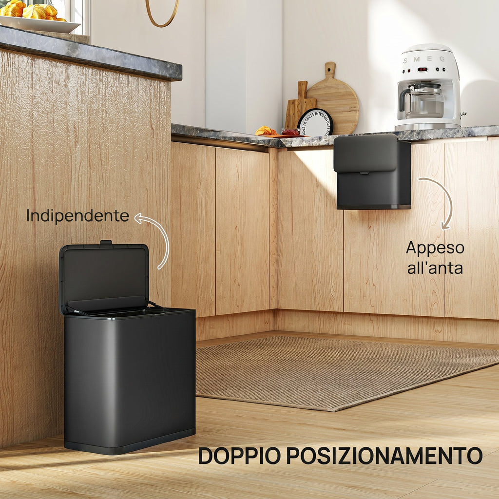 HOMCOM 8L Waste Bin with Stainless Steel Lid and Removable Inner Bucket, 29.7 x 17.4 x 30 cm, Black