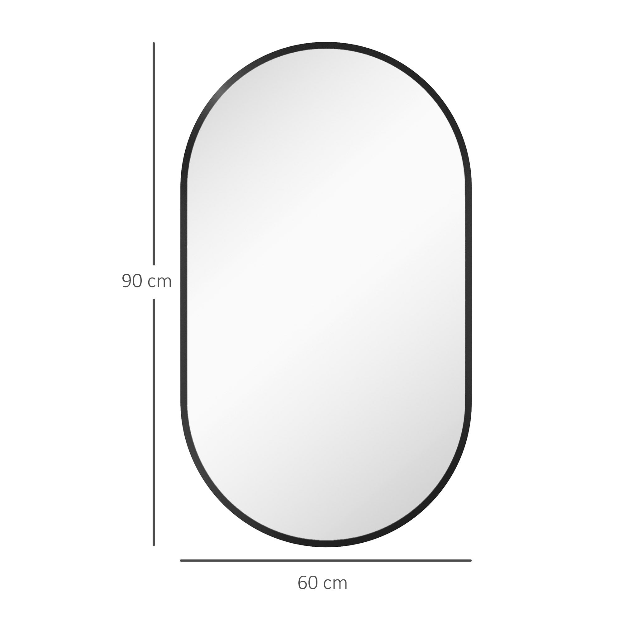 Oval Wall Mounted Bathroom Mirror with Aluminum Frame, Vertical or Horizontal, 60x90cm, Black
