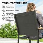 Outsunny Set of 2 Stackable Garden Chairs with Padded Seat and Backrest, Dark Grey