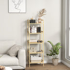 Bathroom Shelf with 5 Height-Adjustable Shelves in Bamboo, 43.5x31.5x142 cm, Natural Wood