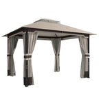 Outsunny Gazebo 3x3.6m with Mosquito Net, Curtains, Double-Layer Roof, Khaki