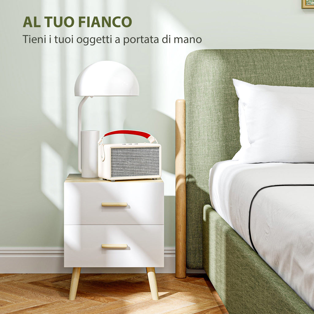 Scandinavian Style Wooden Bedside Table with 2 Drawers, 40x40x50 cm, Oak