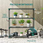 Outsunny Set of 2 4-Tier Steel Plant Shelves with Hooks, 90x28x104 cm, Green