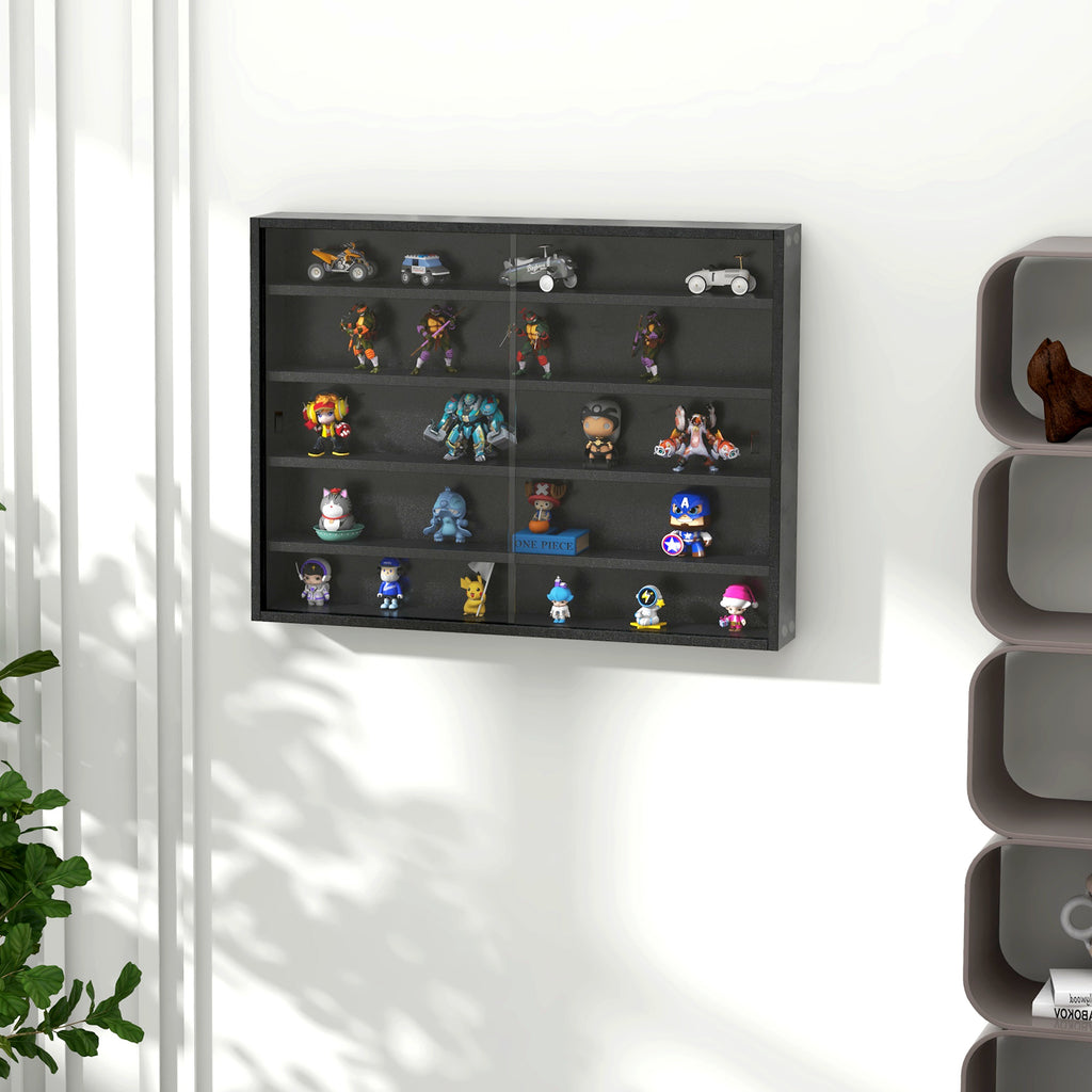 HOMCOM 5-Tier Wall Display Cabinet with Adjustable Shelves, in Glass and Chipboard, 80x9.5x60 cm, Black - Borgè