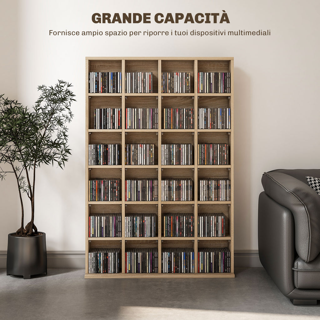 CD Cabinet with Adjustable Shelves for 456 CDs or 336 DVDs, 24 Compartments, 89x20x130.5 cm, Wood