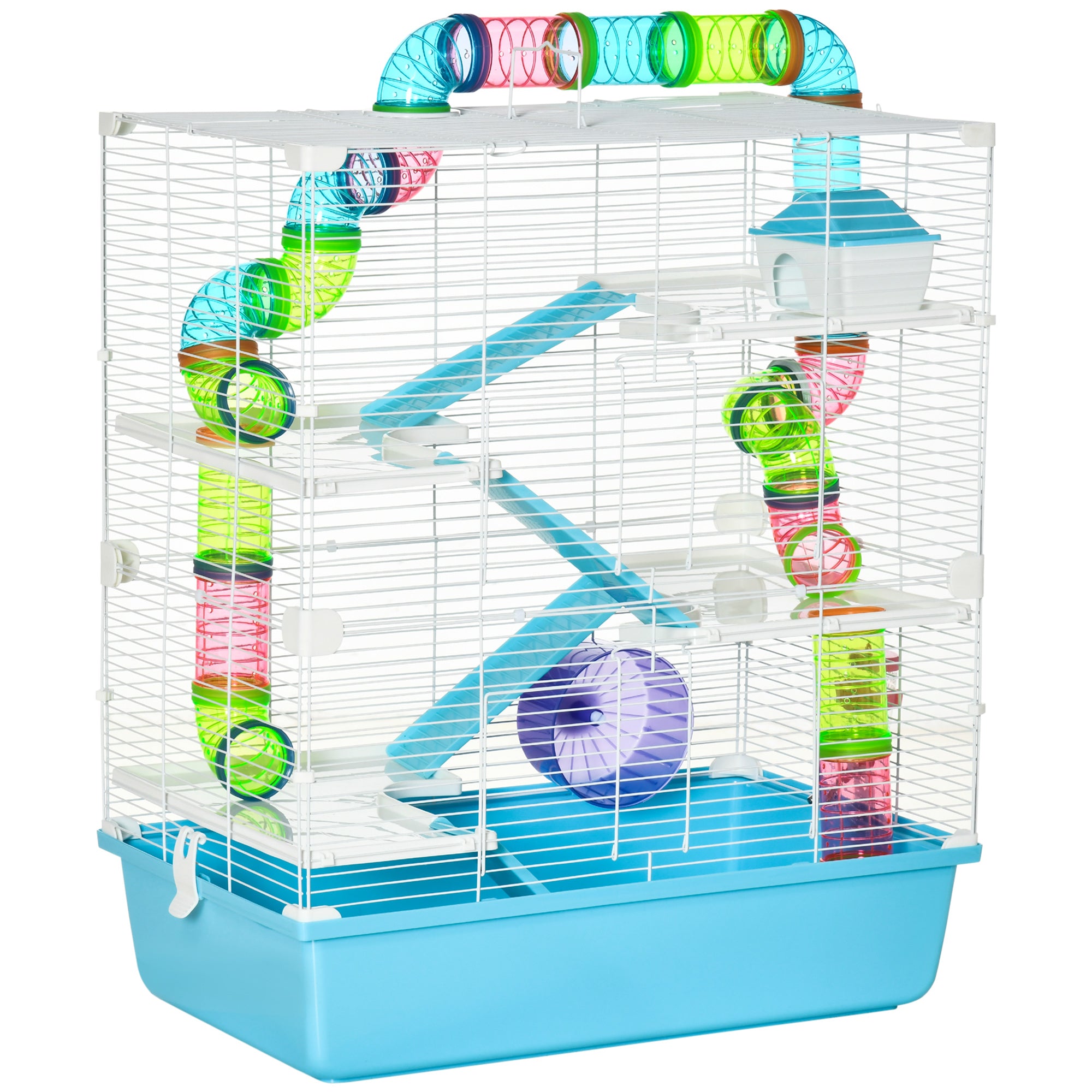 5-Tier Hamster Cage with Tubes, House, Water Tank and Wheel, 59x36x69 cm